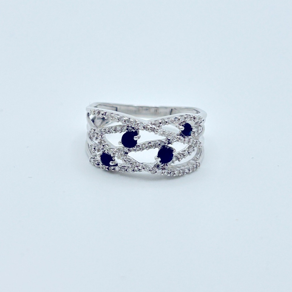 GENUINE Blue Sapphire and Diamond Ring; 14k W. Gold; Sz 6.5 New Rhodium Plating! - Picture 5 of 9